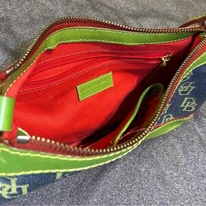 Dooney & Bourke Red and Green Clutch with Zipper Closure